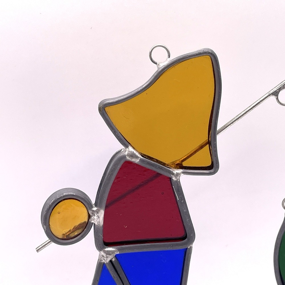 Vintage Stained Glass‎ Suncatcher Fisherman Boy with Fishing Pole Cabin Decor 5" - Picture 6 of 8
